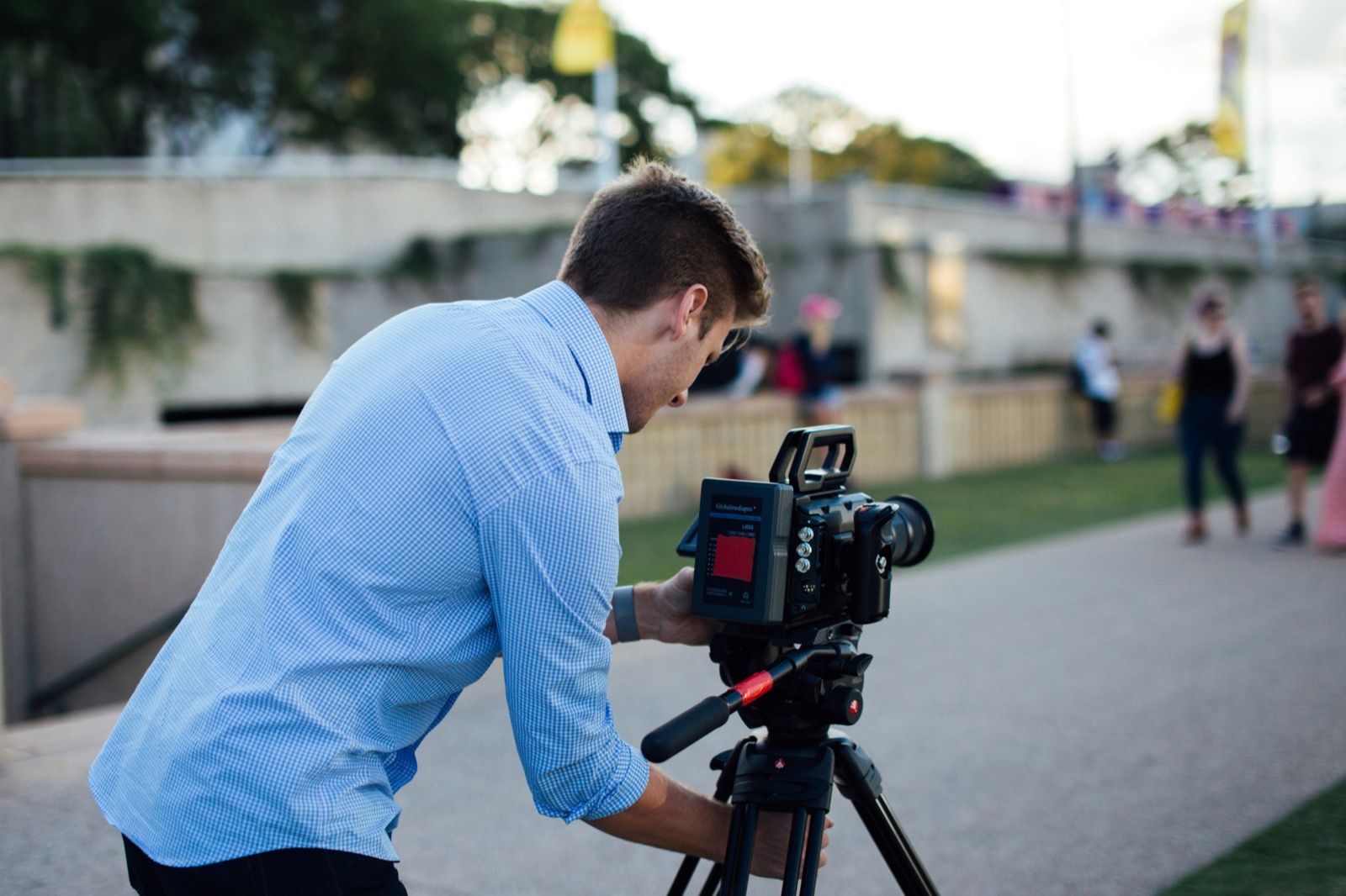 Livestream operator preparing a camera